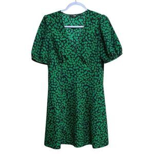Uniqlo Green Abstract Dot Puff Sleeve Mini Dress‎ | Size M